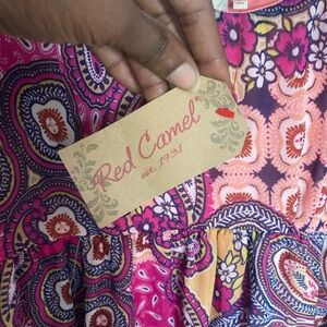 Size M Red Camel Boho Babydoll dress